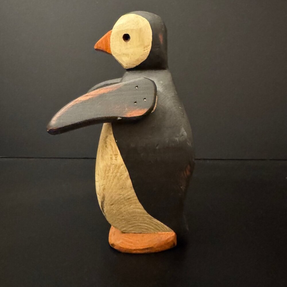 Hand-Carved Wooden Penguin Figurine Signed USKO Rustic Folk Art Wood - Picture 6 of 12